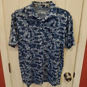 Peter Millar Seaside Camo Floral Polo Shirt Mens Small Blue Tropical Pima Cotton